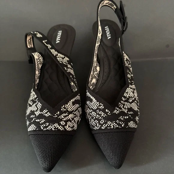 Vivaia Black Lace Pointed-Toe Singback Heels (Addison) Size 41.5. US 10.5/11 - Picture 2 of 8
